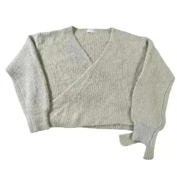 Pink Lily Sweaters - Pink Lily Women's Beige Predictable Fuzzy Wrap Crop Sweater SIZE-LARGE